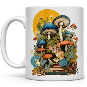 Woodland Mushroom Book Mouse Coffee Mug, Cozy Bookish Cottagecore Tea Cup (15oz)