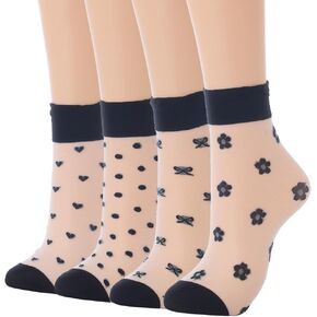 Campsis Women Sheer Socks Flower Lace Socks Transparent See Through Sock Thin Summer Daily Breathable Socks(Pack of 4)