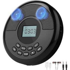HAYERPOR Portable CD Player Bluetooth:Rechargeable Walkman CD Player with Speakers and Headphones,Small CD Player for Car Plug in with Anti-Skip Protection,CD/USB/BT playable,Bluetooth transmitting