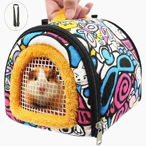 KAMEIOU Pet Small Animals Hedgehog Rat Small Guinea Pig Carrier Bag with Detachable Strap Double Zipper Travel Guinea Pig Rat Chinchillas Hamster Hedgehog Carriers Sling Handbag for Small Animals
