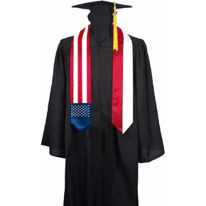 SECUNL Yemen National & USA Flag Graduation Stole Sash Scarf Double Sided International Student Graduation Decoration Item Gift