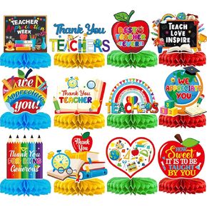 12Pcs Teacher Appreciation Table Decorations Honeycomb Centerpieces Thank You Teachers Table Centerpieces Teacher Appreciation Decorations for Teachers Day Party Decorations