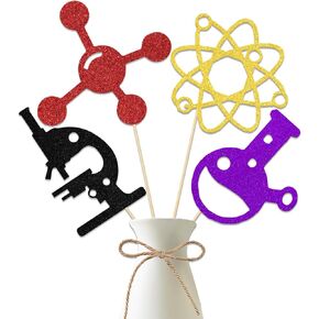 Science Party Centerpiece Sticks, Chemistry Theme Birthday Party Decorations, Mad Science Laboratory Baby Shower Party Decoration Supplies Blue Black Red 12 Pieces