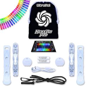 مجموعة UltraPoi HelixPoi Pro - Helix Poi Pro مع مقابض LED UltraKnob Pro - أكثر من 40 نمطًا ونمطًا من الألوان - مصابيح Poi LED قابلة لإعادة الشحن عبر USB مع حافظات متينة ناعمة ومقاود قابلة للتعديل - لعبة دوارة لفنون التدفق in Kuwait