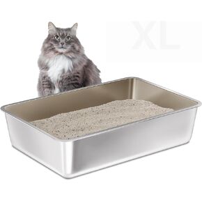 Stainless Steel Cat Litter Box,23.6“x15.7"x5.9" Deep Stainless Steel Extra Large Cat Litter Box with Stainless lid,XL Metal Litter Box for Big Cats, Non Stick Surface, Easy to Clean,High Side