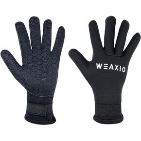 WEAXIO Premium Neoprene Gloves 5mm Men Women, Diving Wetsuit Gloves Super Stretch Anti Slip Waterproof Water Glove Winter Gloves Glued Blind Stitched Keep Warm in Cold Water for Outdoor Water Sports