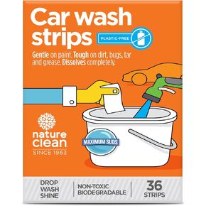 Nature Clean Non-Toxic & Plastic-Free Foaming Car Wash Soap Strips 36 count. Environment-Friendly & Biodegradable CarWash Soap Sheets. Chemical-Free & Eco-Friendly Strip Wash Car Soap Shampoo.