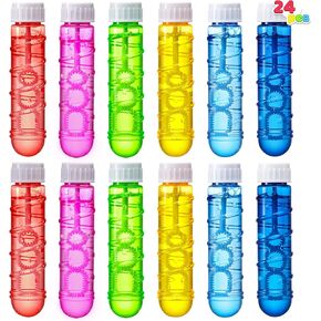 Sloosh 24 Pack 2oz Bubble Liquid Clear Bottle with Wand Set for Kids, Summer Bubble Fun Activity, Easter, and Assortment Party Favors