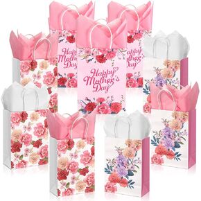 12 Pcs Mother's Day Gift Bags with Handles Medium Mothers Day Gift Bags with Tissue Happy Mothers Day Gift Bags with Handles Floral Paper Gift Wrap Bags for Mom Grandma Wife (6 x 8.3 x 3.2 Inch)