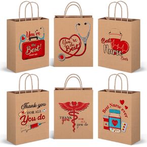 Spakon 24 Pieces Nurse Gift Bags, Nursing Graduation Party Thank You Nurse Craft Paper Goodie Bags Decor for Nurse Coworkers Medical Graduation Party RN Graduation Party Gifts Supplies