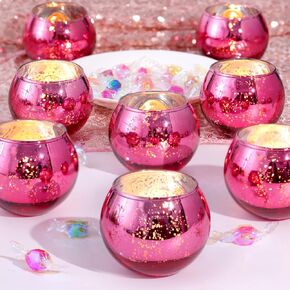 LAMORGIFT 12 Pcs Hot Pink Candle Holders for Barbie Birthday Party Decorations- Bridal Shower Decorations, Votive Candle Holders for Wedding, Pink Candle Centerpieces for Disco, Cowgirl Party Decor