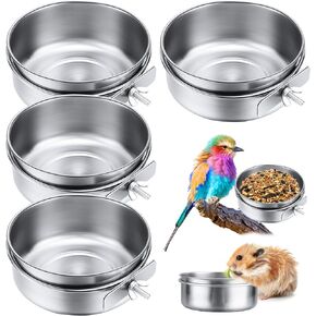 4 Packs Stainless Steel Bird Feeding Dish Cups 30 oz Bird Feeder Parrot Water Food Bowl Stainless Steel Pet Bowls with Clamp Bird Cage Accessories for Bird Cockatiel Budgies Parakeet Small Animals
