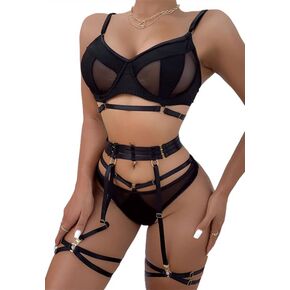 LONGSEX Women's Lingerie Lace Sexy Strappy Blet Underwire Mesh Babydoll Teddy Bodysuit See Through Lingerie Sets for Women in Saudi Arabia