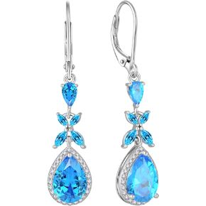 VA JENT Bridal Earrings 925 Sterling Silver Wedding Dangle Earrings Teardrop Birthstone 5A Cubic Zirconia Earrings for Women Bride Jewelry Gifts