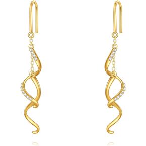 KECHO 14k Gold Threader Earrings Pull Through earrings Long Chain Dangling Earring for Women