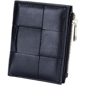 Leheybia 1 Pcs Leather Woven Wallet Card Wallet Credit Card Wallet Card Holder Zipper Card Cases Holder for Men And Women（Black）