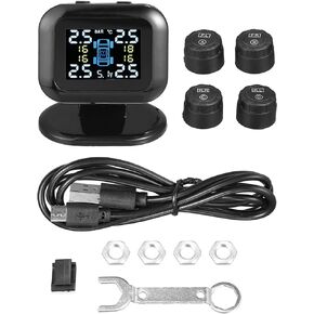 X AUTOHAUX Tire Pressure Monitoring System TPMS USB Charger Monitor 5 Alarm Modes LCD Color Display with 4 External Sensors Temperature Pressure Universal for Car RV Trailer