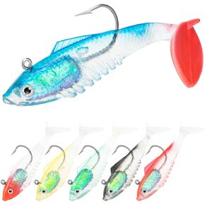 Syosisny 6-Color Soft Fishing Lure Set - Premium Bass Fishing Lures with Lead Jig Head and Paddle Tail - Great Fishing Baits