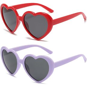 WZWLKJ Heart Sunglasses for girls Polarized UV 400 Protection Love Heart Sunglasses Vintage for Outdoor Beach Age 3-10 Years
