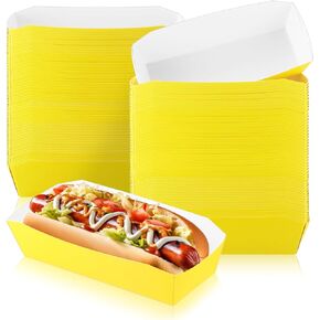 Yeaqee 100 Pcs 7" Paper Hot Dog Trays Disposable Paper Food Nacho Boats Hot Dog Holders Hot Dog Plates Disposable Serving Trays for Carnivals, Parties, Dinner, Cookouts(Black)