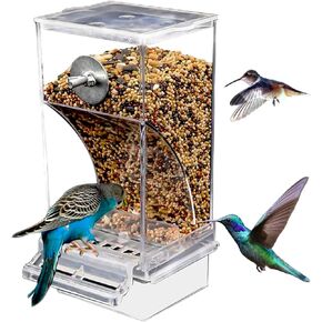 Automatic Bird Feeder,Splash-Proof No Mess Bird Feeder Bird Cage Accessories Acrylic Transparent Seed Bird Food Container for Parakeet Canary Cockatiel Finch,18.5x8.5x7.5CM