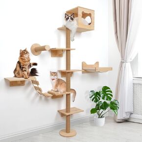 KKHAN Cat Tree for Indoor Cats Large Adult, 74.4 inch Tall Cat Tree Tower with Litter Box Enclosure, Wall Mounted Wood Cat Tree Cat with Hammock