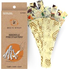 Bee's Wrap ReKindle Fire Starters, Made in the USA Natural Beeswax Fire Starters for Campfires, Waterproof Fire Starter Made From Beeswax Food Wraps, Safe for Indoor & Outdoor Use, 6oz Starts 25 Fires
