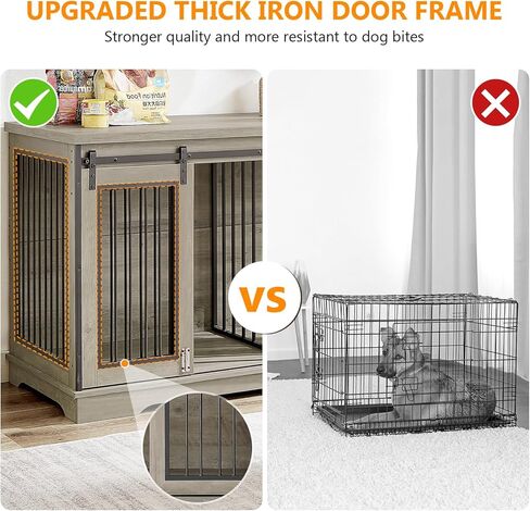 Yafylly 2-in-1 Double Dog Crate Furniture with Divider 60.6 Inch Grey Sturdy Dog Kennel TV Stand with 2 Sliding Doors and Thick Iron Door Frame for 2 Dogs in Saudi Arabia