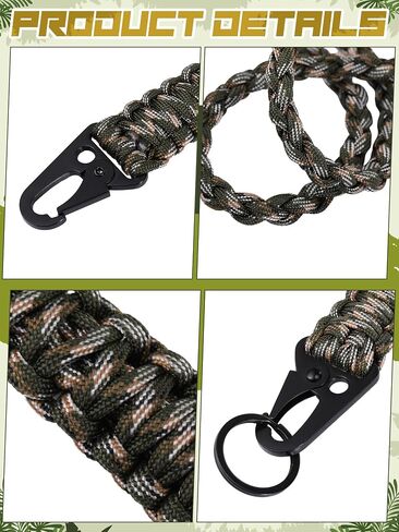 Quelay 8 قطعة الثقيلة Paracord سلسلة مفاتيح قصيرة Paracord قلادة هاتف محمول المفاتيح صفارات المعصم مضفر حزام in Kuwait