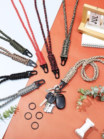 Quelay 8 قطعة الثقيلة Paracord سلسلة مفاتيح قصيرة Paracord قلادة هاتف محمول المفاتيح صفارات المعصم مضفر حزام in Kuwait