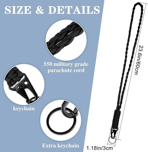 Teaaha باراكورد الحبل الثقيلة باراكورد المفاتيح 550 حبل المظلة الحبل العسكرية مضفر الحبال الرقبة التكتيكية مع مشبك هونج كونج حلقة رئيسية للمفاتيح شارات الهوية الهاتف صافرة محفظة الكاميرا (أسود) in Kuwait