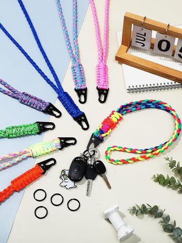 Quelay 8 Pcs Heavy Duty Paracord Lanyard Keychain Paracord Necklace Cell Phone Keychain Whistles Wrist Braided Strap in Saudi Arabia