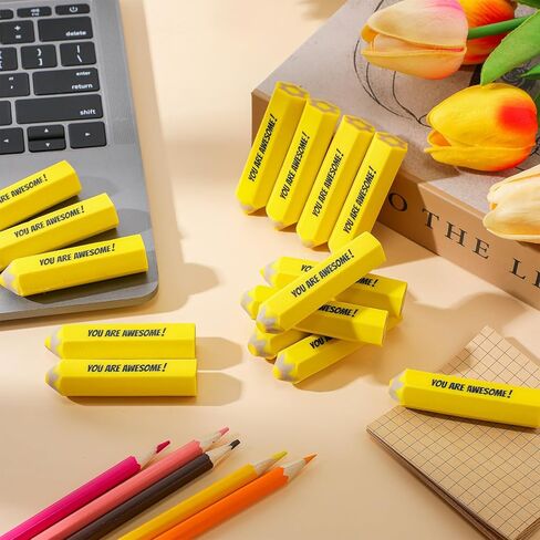 Maitys 50 Pcs Pencil Shaped Erasers for Kid Motivational Cute Yellow Eraser Bulk Eraser Kid Pencil Eraser You are Awesome Valentine's Day Gift for Student Party Favor Prize Back to School Supplies in Kuwait