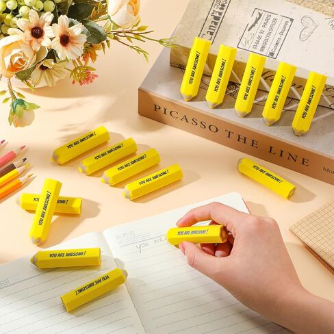 Maitys 50 Pcs Pencil Shaped Erasers for Kid Motivational Cute Yellow Eraser Bulk Eraser Kid Pencil Eraser You are Awesome Valentine's Day Gift for Student Party Favor Prize Back to School Supplies in Kuwait