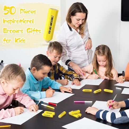 Maitys 50 Pcs Pencil Shaped Erasers for Kid Motivational Cute Yellow Eraser Bulk Eraser Kid Pencil Eraser You are Awesome Valentine's Day Gift for Student Party Favor Prize Back to School Supplies in Kuwait