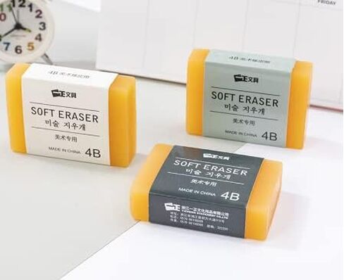 Soft Eraser 4B-Extra Large 3x2" Rubber for Clean Erase of Graphite & All Blacklead Pencils. Low Dust, Won't Tear Paper. Ideal for Art, School, Office in Saudi Arabia