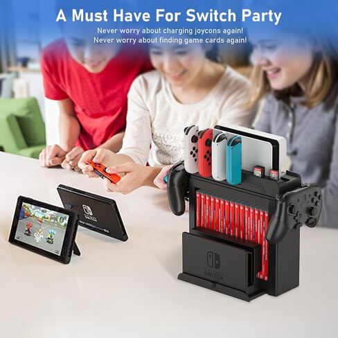 Switch Game Storage with Controller Charger for Nintendo Switch & OLED Model, Switch Charging Dock Charges 6 Joycons, Switch Gaming Accessories Holder for Desk, Switch Game Gift Card Organizer (Black) in Saudi Arabia