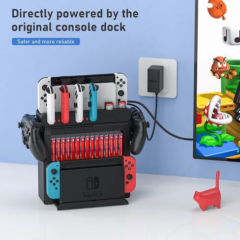 Switch Game Storage with Controller Charger for Nintendo Switch & OLED Model, Switch Charging Dock Charges 6 Joycons, Switch Gaming Accessories Holder for Desk, Switch Game Gift Card Organizer (Black) in Saudi Arabia