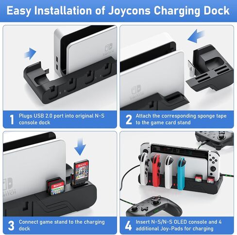 Switch Game Storage with Controller Charger for Nintendo Switch & OLED Model, Switch Charging Dock Charges 6 Joycons, Switch Gaming Accessories Holder for Desk, Switch Game Gift Card Organizer (Black) in Saudi Arabia