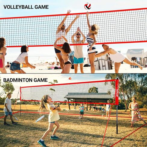 مجموعة كرة الطائرة وكرة الريشة المحمولة في الهواء الطلق من weepalm، مع مضارب كرة الريشة المصنوعة من الألومنيوم، والكرات، وأعمدة فولاذية قابلة لضبط الارتفاع، ونظام الونش، والكرة الطائرة مع مضخة وحقيبة حمل لشاطئ الفناء الخلفي in Kuwait