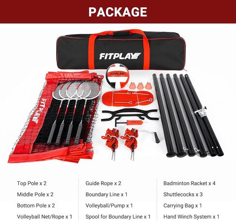 مجموعة كرة الطائرة وكرة الريشة المحمولة في الهواء الطلق من weepalm، مع مضارب كرة الريشة المصنوعة من الألومنيوم، والكرات، وأعمدة فولاذية قابلة لضبط الارتفاع، ونظام الونش، والكرة الطائرة مع مضخة وحقيبة حمل لشاطئ الفناء الخلفي in Kuwait