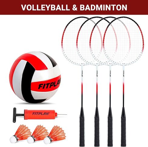 مجموعة كرة الطائرة وكرة الريشة المحمولة في الهواء الطلق من weepalm، مع مضارب كرة الريشة المصنوعة من الألومنيوم، والكرات، وأعمدة فولاذية قابلة لضبط الارتفاع، ونظام الونش، والكرة الطائرة مع مضخة وحقيبة حمل لشاطئ الفناء الخلفي in Kuwait