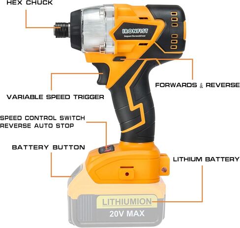 مفك تأثير IRONFIST لبطاريات DEWALT 20V، مفك براغي تأثير قوة المحرك بدون فرش مع تصميم لاسلكي، عزم دوران 420 نيوتن متر (بدون بطارية) in Kuwait