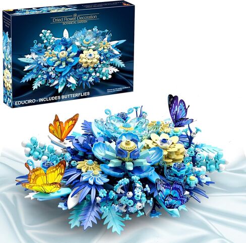 Blue Flowers Building Set, 917pcs Botanical Collection for Adults,, Creative Building Block Flowers for Table or Wall Decor, Great Centerpiece for Any Occasion in Saudi Arabia