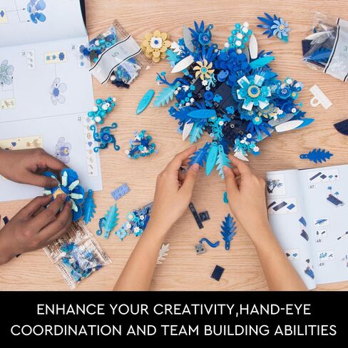 Blue Flowers Building Set, 917pcs Botanical Collection for Adults,, Creative Building Block Flowers for Table or Wall Decor, Great Centerpiece for Any Occasion in Saudi Arabia