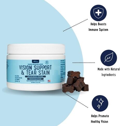 مضغ iHeartDogs للرؤية والبقع المسيل للدموع للكلاب - مكمل للعناية بعيون الكلاب لرطوبة العين + دعم الرؤية والمناعة مع زيت الكريل واللوتين والأستازانتين والتوت البري وخل التفاح وفيتامين C in Kuwait