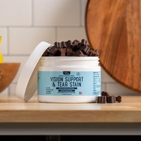 مضغ iHeartDogs للرؤية والبقع المسيل للدموع للكلاب - مكمل للعناية بعيون الكلاب لرطوبة العين + دعم الرؤية والمناعة مع زيت الكريل واللوتين والأستازانتين والتوت البري وخل التفاح وفيتامين C in Kuwait