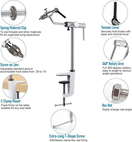 ملزمة ربط الذبابة من Alwonder من سبائك الألومنيوم، ملزمة ربط ذبابة دوارة خفيفة الوزن للغاية تدور 360 درجة أدوات ربط الذبابة مع فك قياسي ومشبك على شكل حرف C لربط صيد الذباب المرن in Kuwait