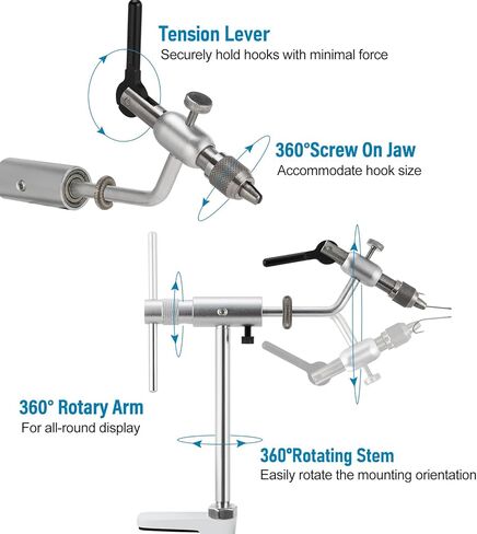 ملزمة ربط الذبابة من Alwonder من سبائك الألومنيوم، ملزمة ربط ذبابة دوارة خفيفة الوزن للغاية تدور 360 درجة أدوات ربط الذبابة مع فك قياسي ومشبك على شكل حرف C لربط صيد الذباب المرن in Kuwait