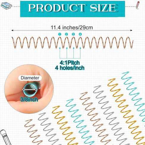 PerKoop 160 Pcs Spiral Binding Coils 10 mm 3/8" Spiral Binding Kit 5:1 Pitch Spiral Binding Spines Spiral Binder for Teacher Student Document Notebook File Binding, 4 Colors in Saudi Arabia